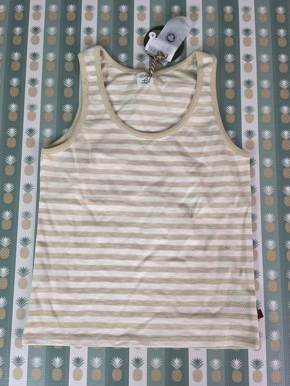 KidWild Organic White and Beige Striped Scoop Neck Tank